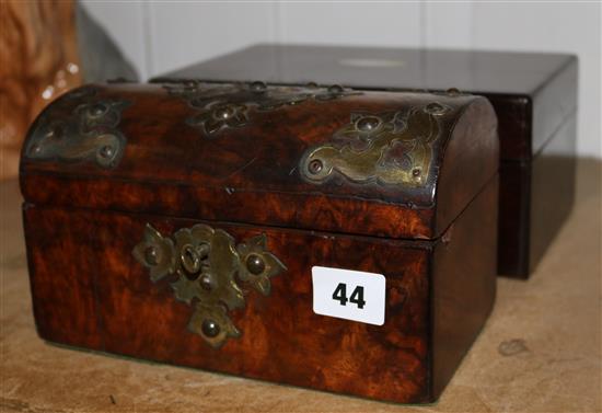 Dome topped brass mounted caddy & mahogany sewing box